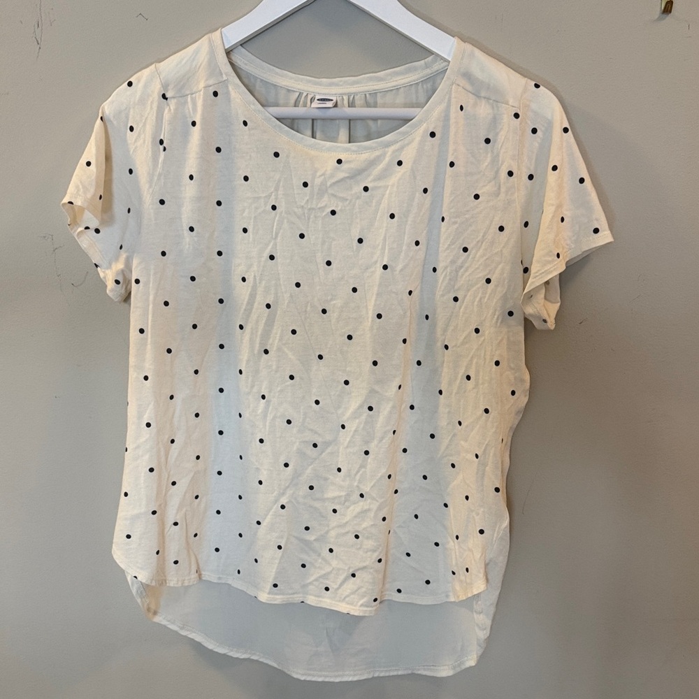 Old Navy Cream Polka Dot Short Sleeve Tee